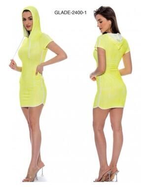 True Rock Hooded Mini Dress - Yellow  - Large